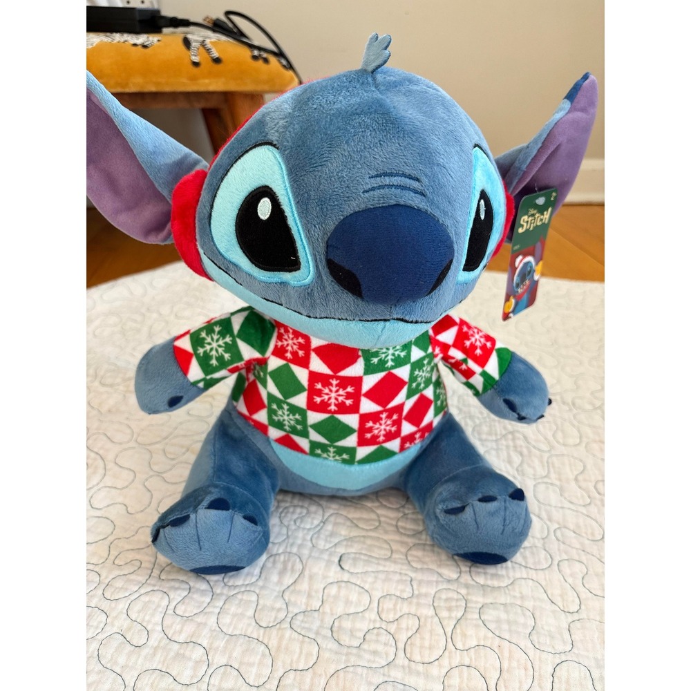 Disney Stitch Christmas‎ Plush Holiday Snowflake Sweater Earmuffs New NWT